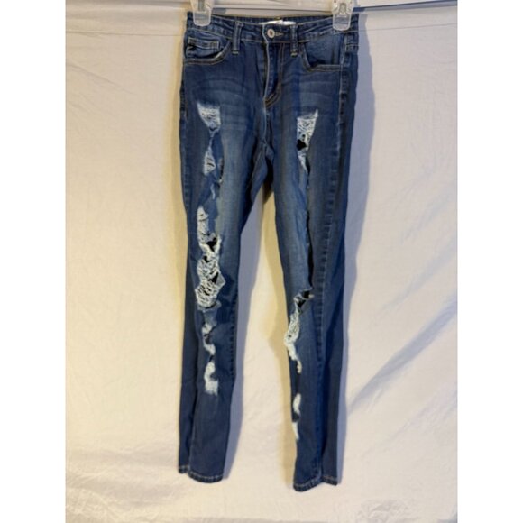 Kancan Jeans Womens Juniors Destroyed Stretch Size 3 Distressed Goth Artsy - Picture 1 of 3